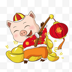 手绘猪年大吉吉祥物小猪插画