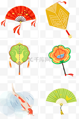 中国古代扇子图片_中国风扇子集合手绘插画