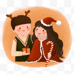 圣诞老人斗篷图片_圣诞节手绘送礼物的情侣PNG素材