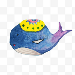 蓝色的小鱼水墨插画