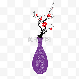 紫色水墨图片_矢量手绘水墨梅花插花花瓶