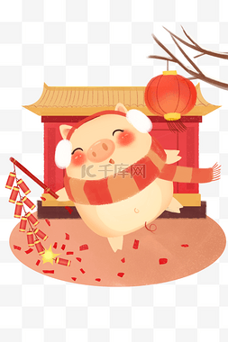 红色可爱小猪图片_卡通猪新年装饰图案扁平风可爱小