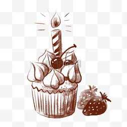 可爱生日涂鸦图片_手绘速写风纸杯蛋糕和草莓PNG免抠