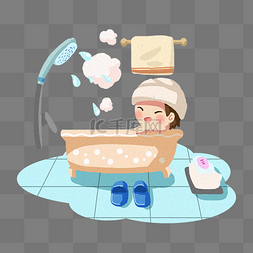 浴盆洗澡图片_冬季取暖人物洗澡