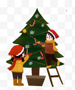 圣诞树主题图片_装饰圣诞树主题卡通插画