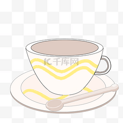 白色小勺子图片_卡通白色咖啡杯插画