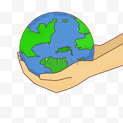 绿色的手掌图片_手绘蓝色的地球插画