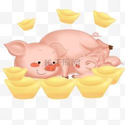 新年金色猪图片_新年睡觉的金猪插画