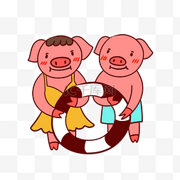 游泳的小猪图片_手绘矢量卡通猪年新年两只小猪