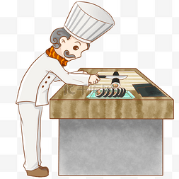 卡通寿司插画图片_料理厨师切寿司插画