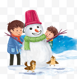 漂亮的雪人图片_冬季旅行人物插画