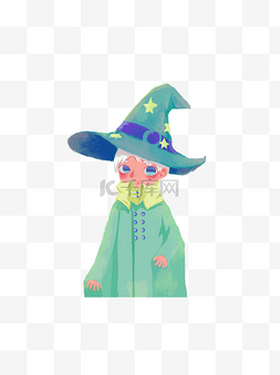 穿绿色衣服的小巫师卡通元素