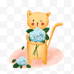 紫阳花绣球花可爱猫咪天蓝PNG