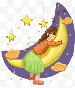流口水的月亮图片_在月亮上睡觉的小女孩