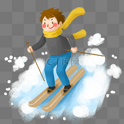 黄色滑雪板图片_冬季旅行滑雪的小男孩