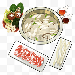 手绘线描砂锅图片_手绘冬季美食涮火锅插画