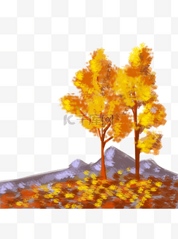 手绘秋季枫树图片_立秋油画风秋季树木落叶元素素材