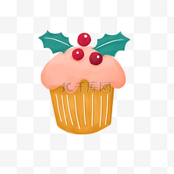 蛋糕红图片_圣诞节可爱粉色杯子蛋糕红果PNG