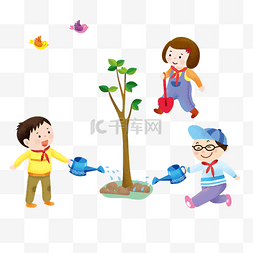 植树节设计图片_植树节浇水的小朋友