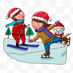 圣诞节小伙伴雪地滑雪