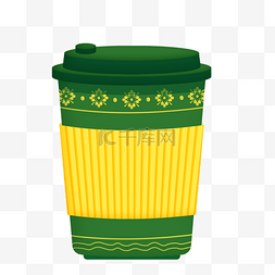 手绘黄绿色手拿咖啡杯