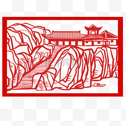中国风山水红色图片_手绘中国风猪年世界名胜古迹故居