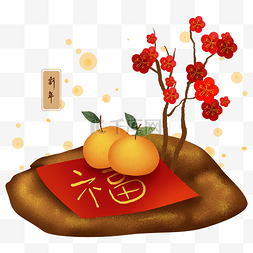 古风红梅图片_农历新年福橘和梅花装饰