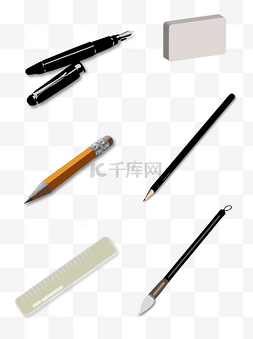 铅笔毛笔图片_铅笔钢笔学习工具写实组合