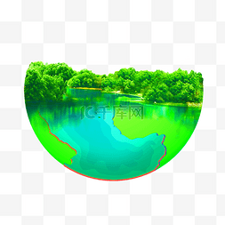 绿色抽象地球图片_卡通绿色地球水体