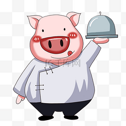 厨师小猪图片_可爱动物粉色小猪做饭