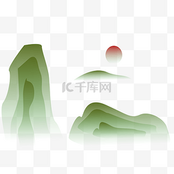 装饰主题的图片_山水水墨矢量插画