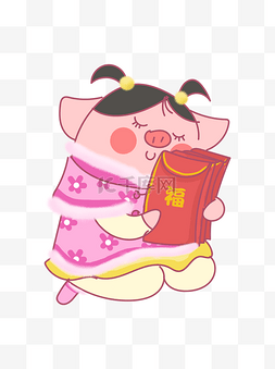 猪年动物猪卡通可爱插画红包福