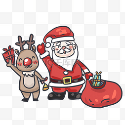 童趣手绘卡通图片_圣诞节圣诞老人与鹿开心派礼物卡