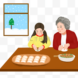 立冬包饺子家庭包饺子手绘图