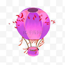 粉紫色丝带图片_手绘粉色渐变热气球