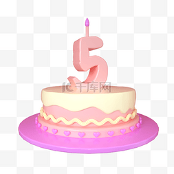 C4D可爱立体5周岁生日蛋糕装饰
