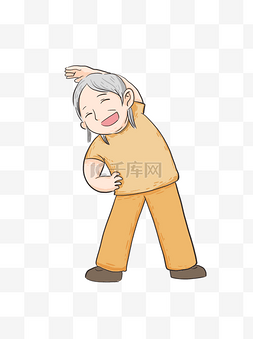 开心老奶奶图片_手绘卡通微笑着锻炼身体的白发老