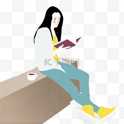   坐着看书的女孩 