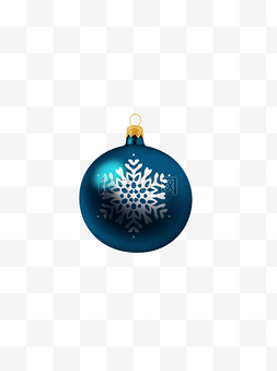 手绘圣诞装饰球蓝色雪花创意可商