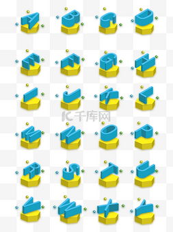 蓝色科技2.5D字母套图可商用元素