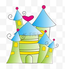 梦幻建筑物图片_可爱的绿色城堡插画