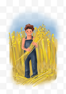 立秋手绘丰收麦子人物