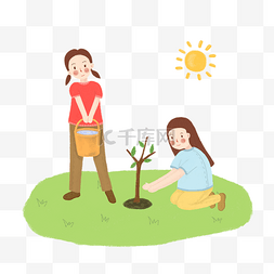 一起小朋友图片_和好朋友一起植树