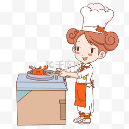 中国美食文化图片_手绘厨娘螃蟹插画