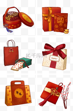 传统节日组图图片_春节红色喜庆礼盒组图年货节