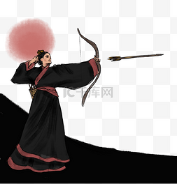 射箭之戏图片_复古古代中国水墨风烈日下射箭