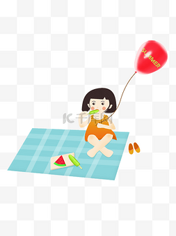 冰棒图案图片_户外吃冰棒拿气球的女孩元素设计