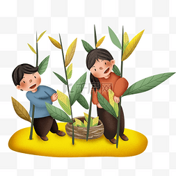 芒种儿童图片_秋季秋天手绘摘玉米