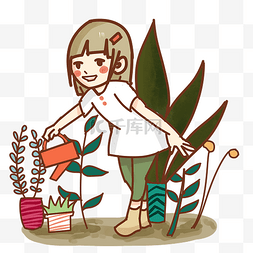 植树节浇水的女孩手绘插画