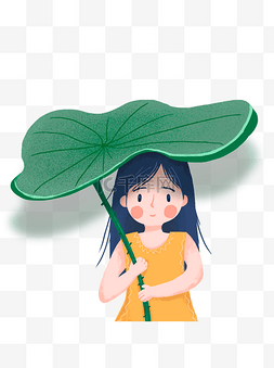荷叶伞伞图片_卡通手绘撑着荷叶的小女孩插画元